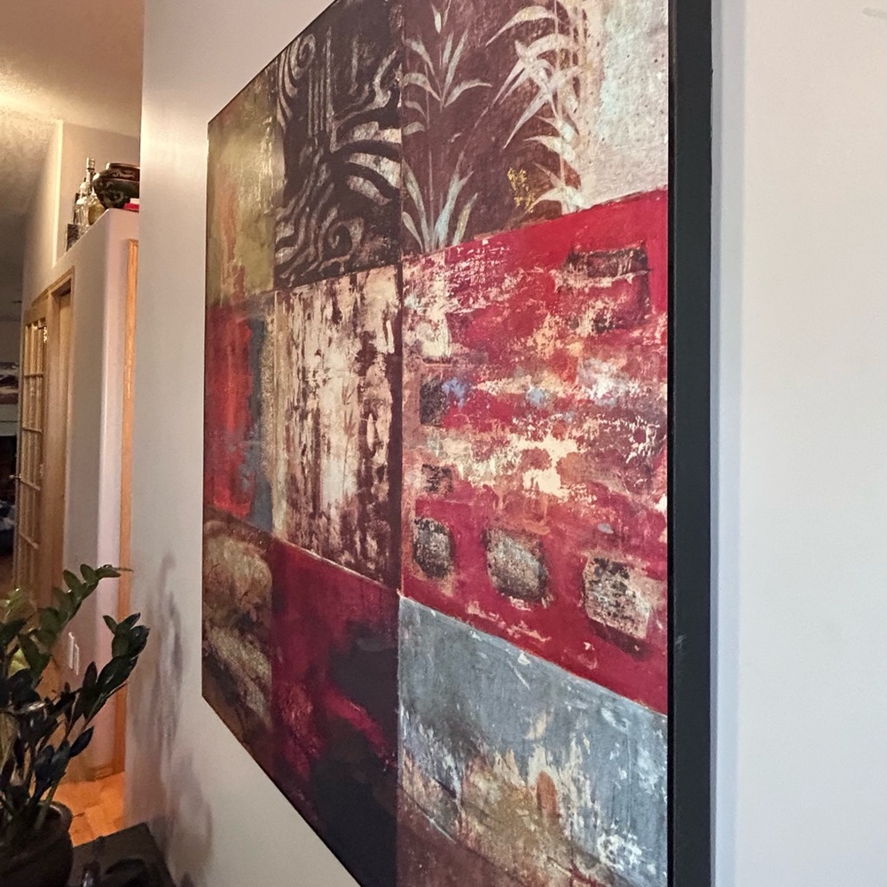 Abstract Mixed Media Wall Art in Red and Brown